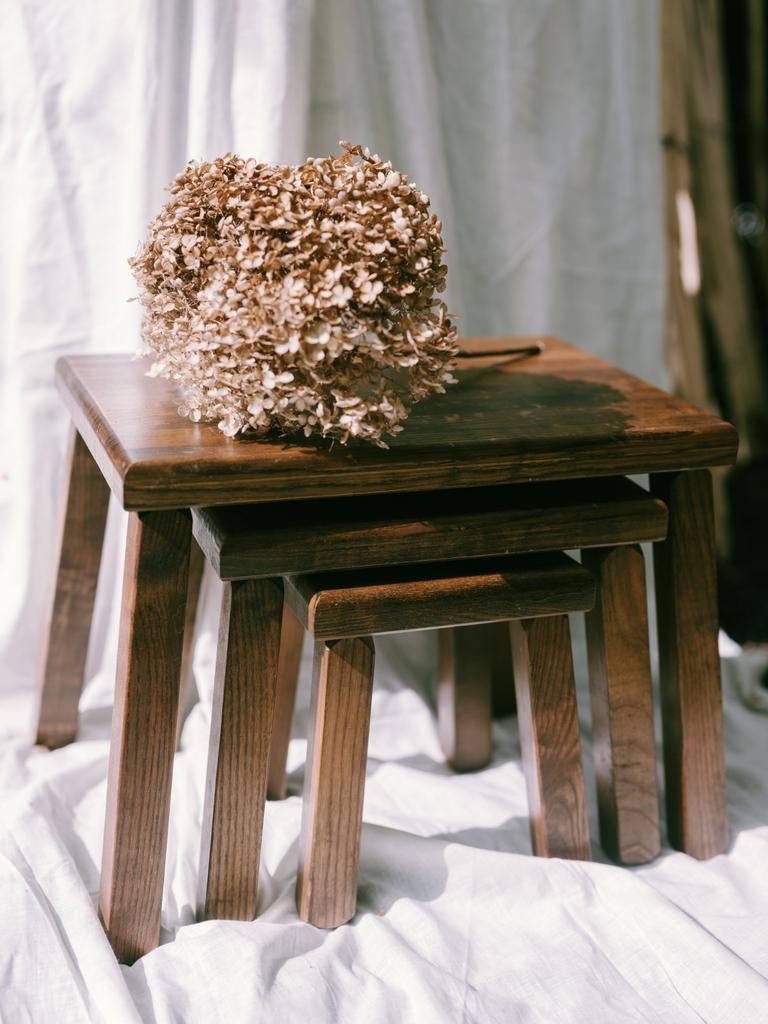 Brutalist nest/bijzettafels, Huis en Inrichting, Tafels | Bijzettafels, Ophalen of Verzenden, Rond, Minder dan 55 cm, 45 tot 60 cm