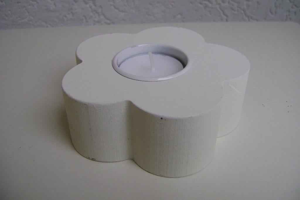 wit houten waxine houder in bloemmodel, Wit, Ophalen of Verzenden, Zo goed als nieuw, Hout