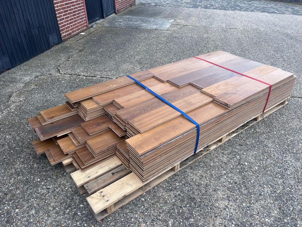Eiken vloerplanken, multiplank, 33,8 m2, vloer,, Ophalen, Gebruikt, Vloerdelen of -planken, 10 m² of meer