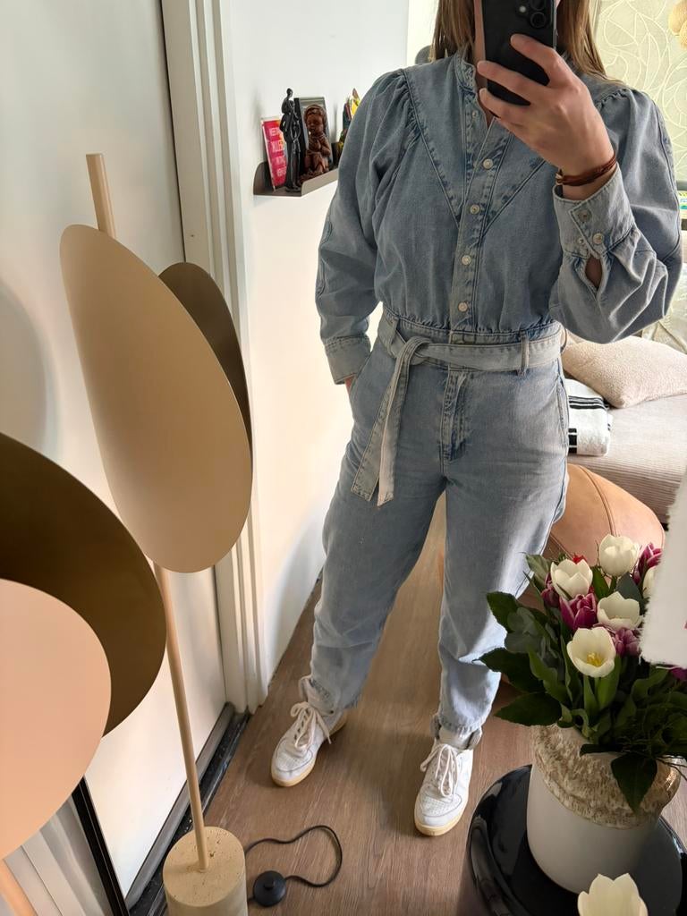 Mango jumpsuit s spijker denim jeans pak suit, Ophalen of Verzenden, Zo goed als nieuw, Blauw
