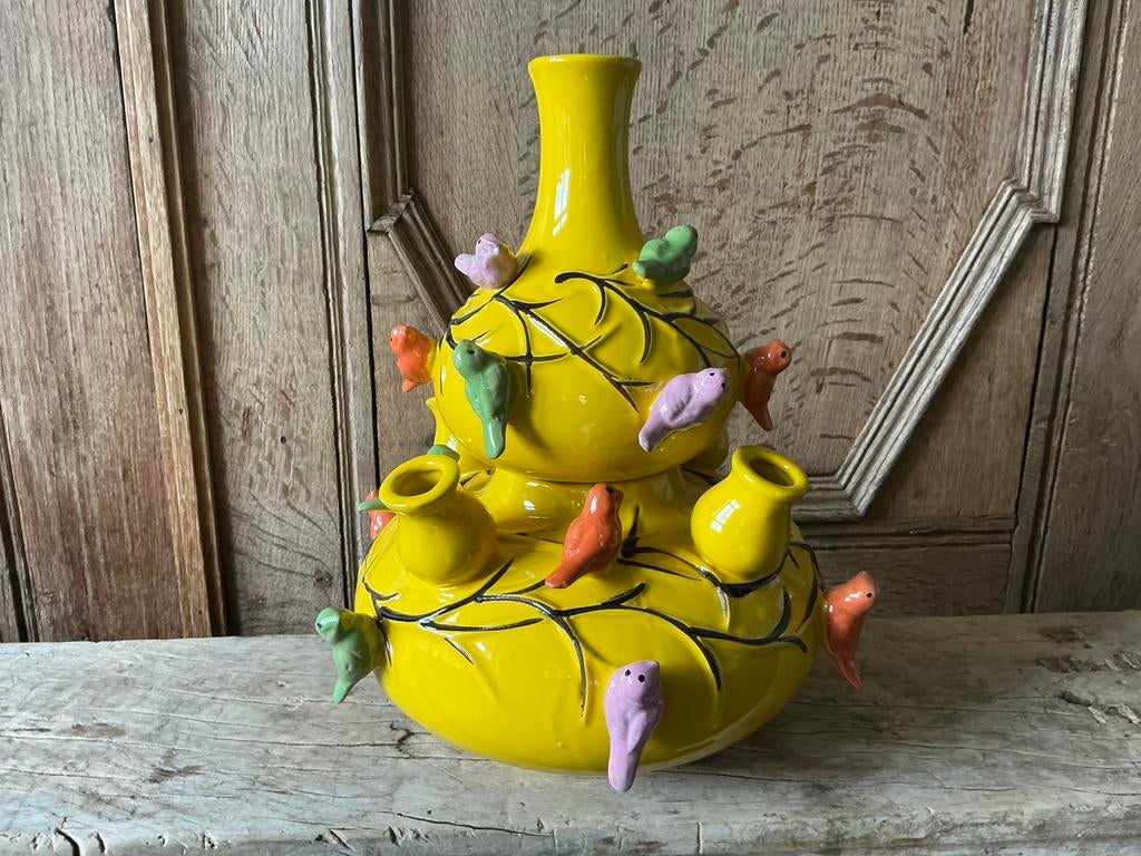 NIEUW bijzondere tulpenvaas met vogeltjes LAATSTE, Huis en Inrichting, Woonaccessoires | Vazen, Nieuw, Aardewerk of Porselein