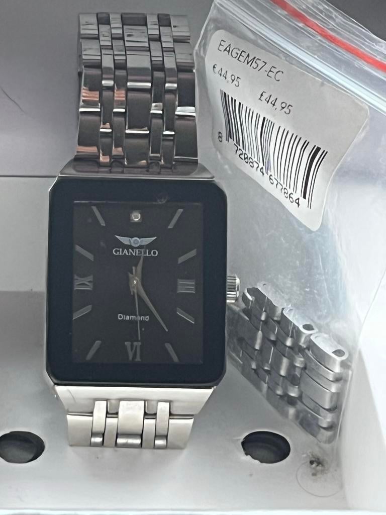 Gianello Horloge met Zilveren Band en Zwarte Wijzerplaat, Overige merken, Staal, Polshorloge, Nieuw