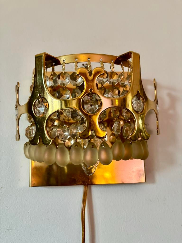 Vintage Herda kristallen wandlamp, Huis en Inrichting, Lampen | Wandlampen, Ophalen of Verzenden, Gebruikt, Glas, Vintage,Hollywood regency