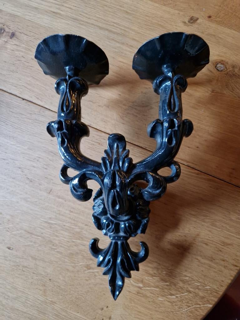 BROCANTE OUDE ZWARE GIETIJZEREN MUUR KANDELAAR, Antiek en Kunst, Ophalen of Verzenden, Overige materialen