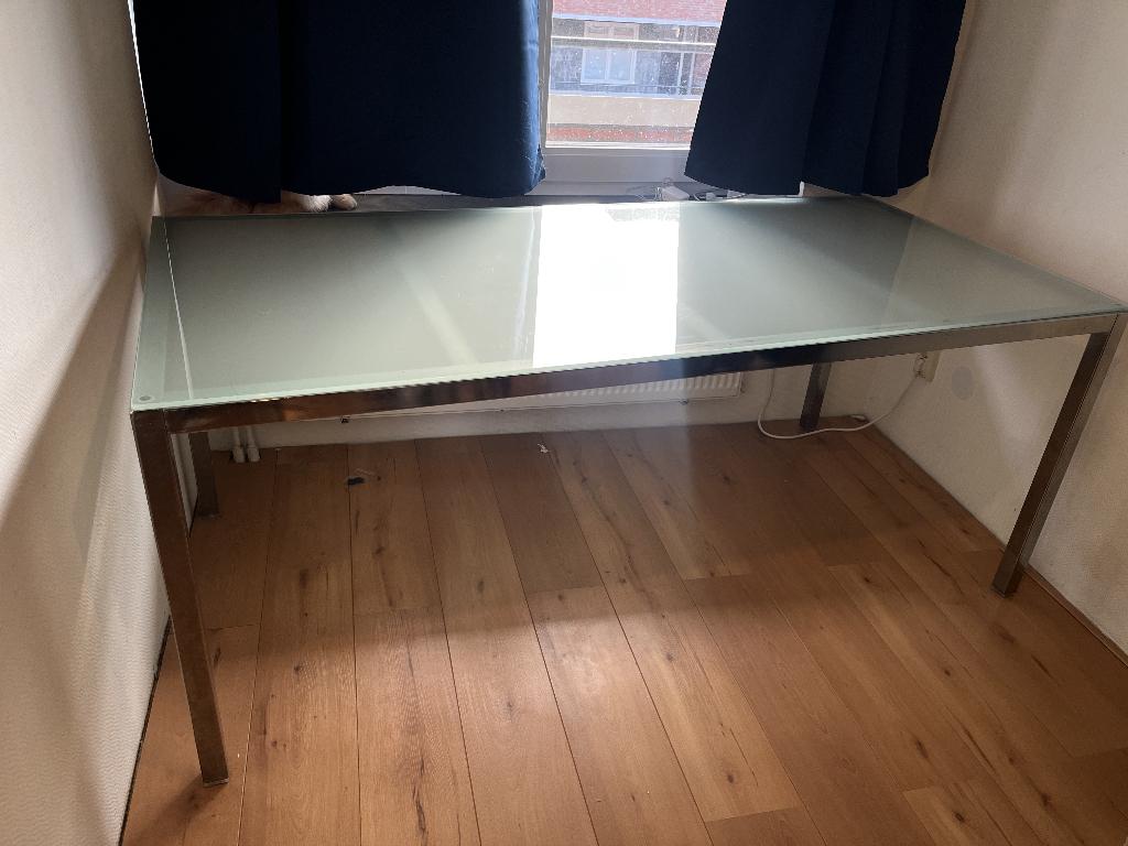 Glas Tafel, Huis en Inrichting, Tafels | Salontafels, Ophalen, 50 tot 75 cm, Vierkant, 50 tot 100 cm