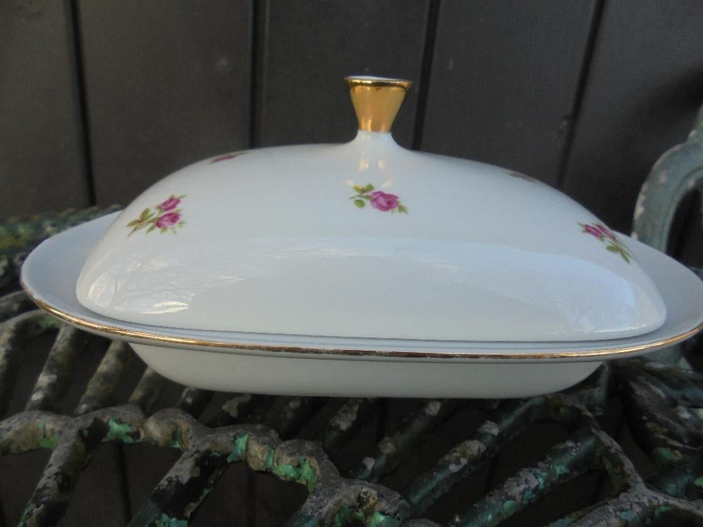 Botervloot Bavaria Mitterteich Rosette met roze roosjes, Ophalen of Verzenden