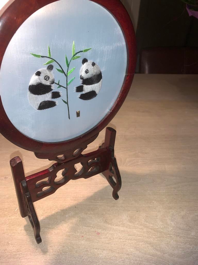 Vintage Chinees panda zijden borduurwerk, Antiek en Kunst, Ophalen of Verzenden