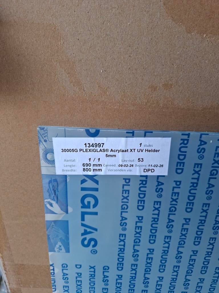 Plexiglas Acrylaat XT UV Helder 5mm - 690x800mm, Ophalen of Verzenden, Nieuw, Overige materialen, Minder dan 20 mm