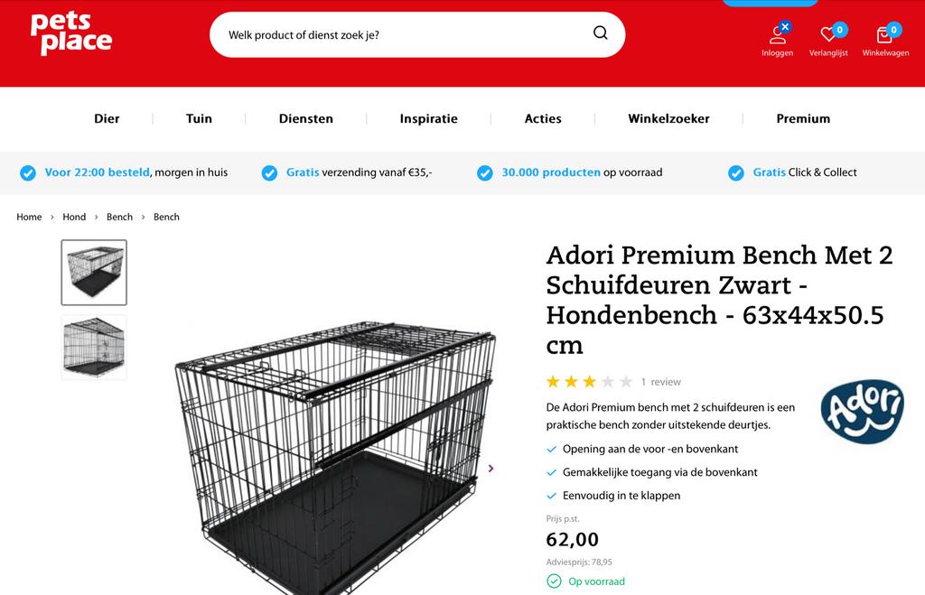 Luxe zwarte Adori hondenbench voor kleine hond (S), Dieren en Toebehoren, Hondenbenches, Ophalen, Zo goed als nieuw