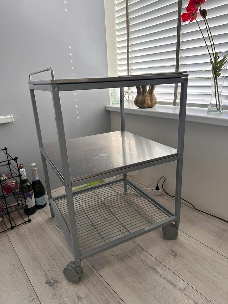 Rvs keuken trolley op wieltjes, Ophalen of Verzenden, Zo goed als nieuw