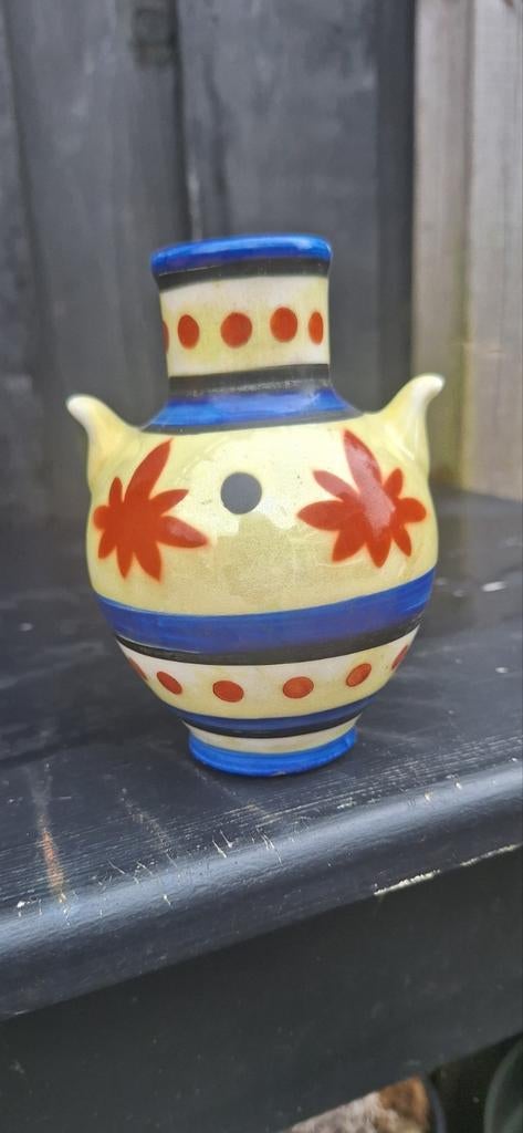 Oud vaasje met leuke kleuren - 11,5 cm hoog, Antiek en Kunst, Ophalen of Verzenden