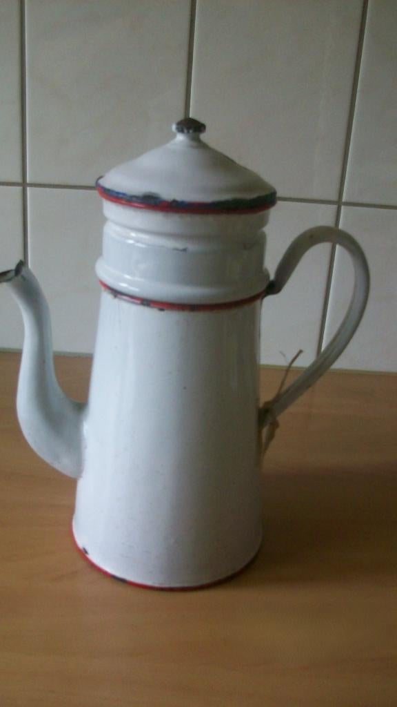 Wit emaille koffiekan met filter, Ophalen of Verzenden