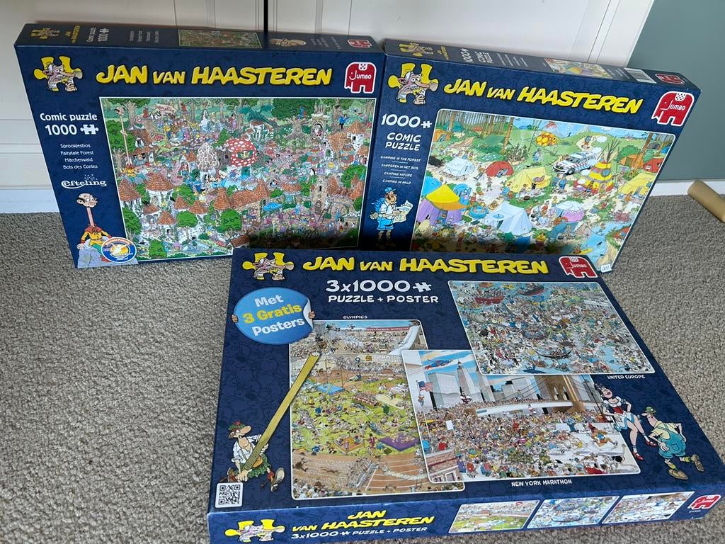 3 keer Jan van Haasteren puzzel, Hobby en Vrije tijd, Denksport en Puzzels, Ophalen, 500 t/m 1500 stukjes, Zo goed als nieuw, Legpuzzel