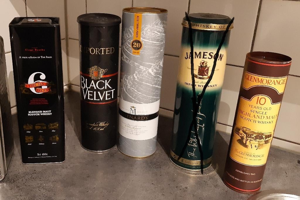 Blikverpakking whisky en port, Verzamelen, Ophalen of Verzenden, Zo goed als nieuw, Overige, Overige merken