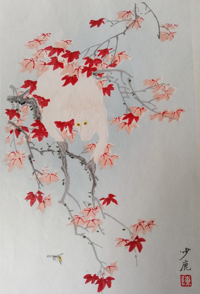 Chinese houtsnede met blinddruk aapje, Ophalen of Verzenden