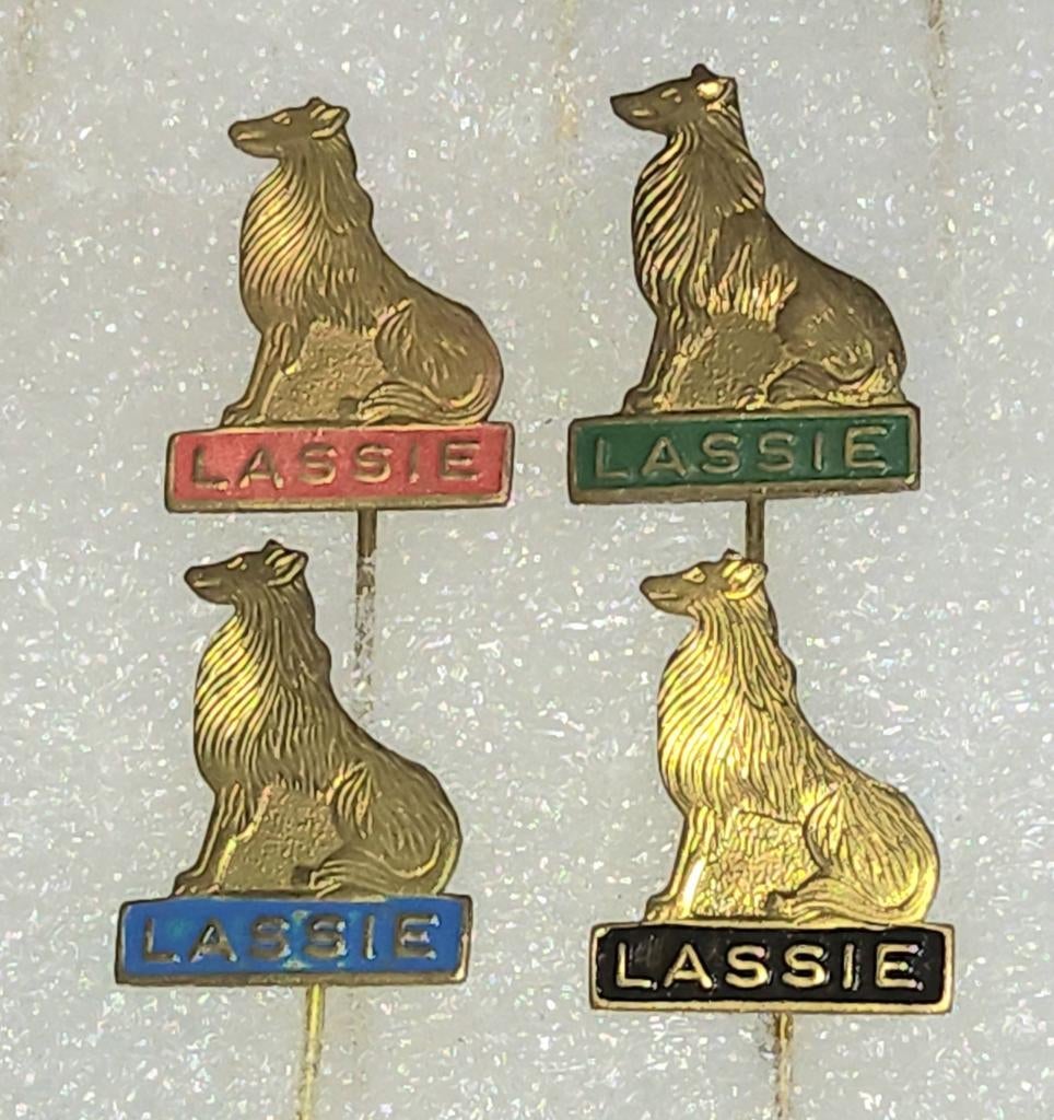 4 Lassie Collie Speldjes, Ophalen of Verzenden, Gebruikt, Dier of Natuur, Speldje of Pin