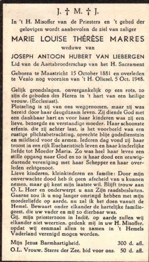 Marres Marie Louise Therese Maastricht 1881-1948 Venlo, Ophalen of Verzenden