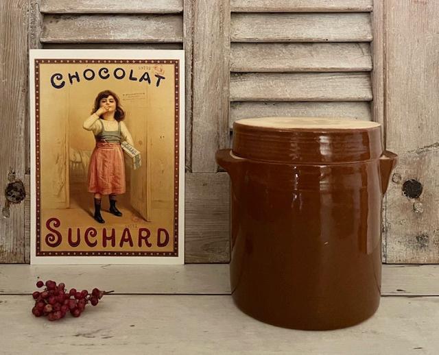 Vintage Franse grès pot olijven pot met deksel bruin glazuur, Antiek en Kunst, Ophalen of Verzenden