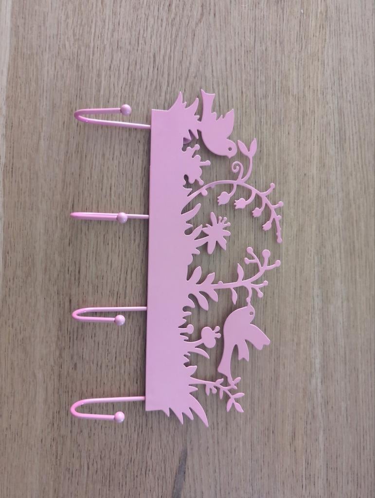 Roze kapstokje met vogels en bloemen, Wandkapstok, Gebruikt, Ophalen of Verzenden, Minder dan 100 cm