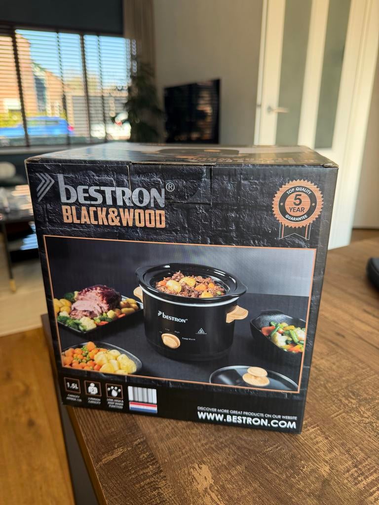 Bestron Black&Wood slowcooker ASC150BW, Witgoed en Apparatuur, Slowcookers, Ophalen, Nieuw