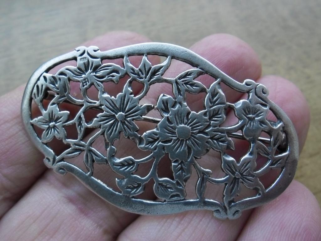 zilveren Biedemeier bloemen broche [775], Verzenden, Zilver, Broche