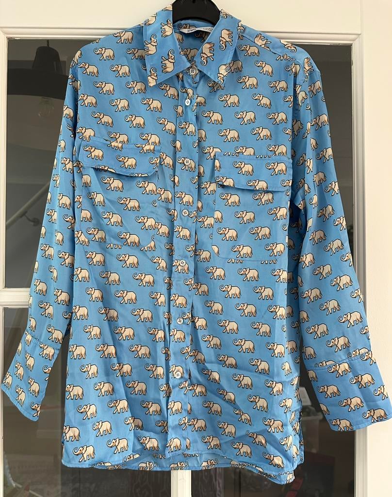 Nieuwe lichtblauwe blouse olifanten Zara maat XS, Kleding | Dames, Ophalen of Verzenden, Nieuw, Maat 34 (XS) of kleiner, Blauw