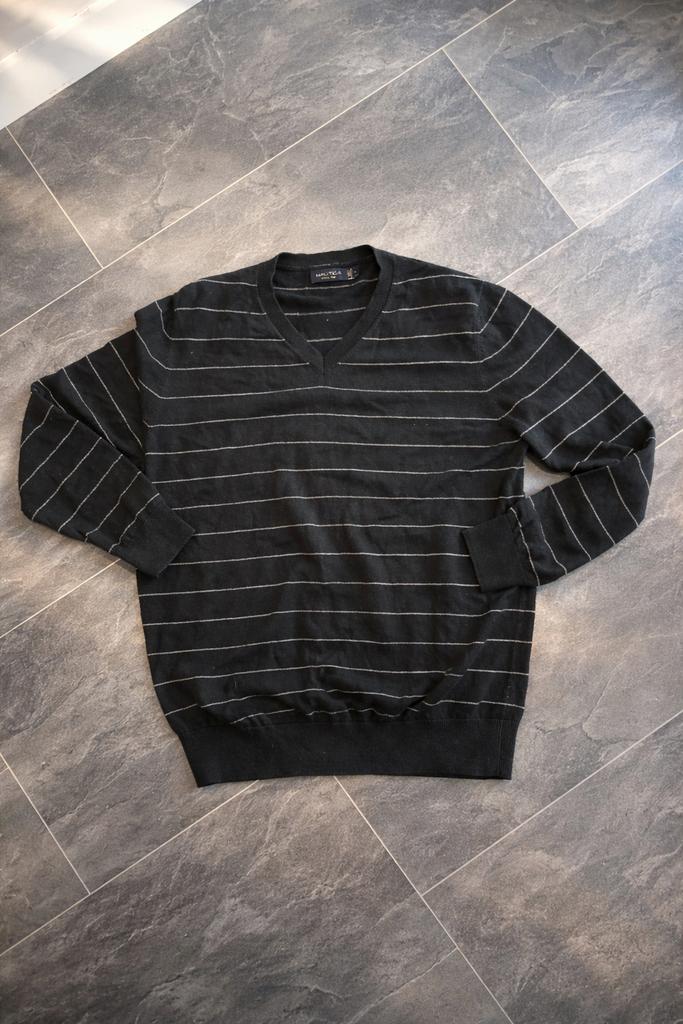 Nautica trui zwart met grijze strepen, Verzenden, Zo goed als nieuw, Maat 52/54 (L), Zwart