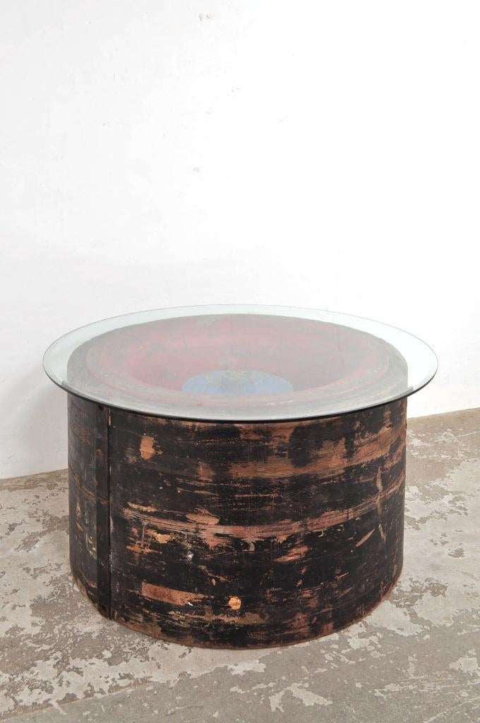 Oude houten mal straalmotor tafel glasplaat facet EYECATCHER, Ophalen of Verzenden, Gebruikt