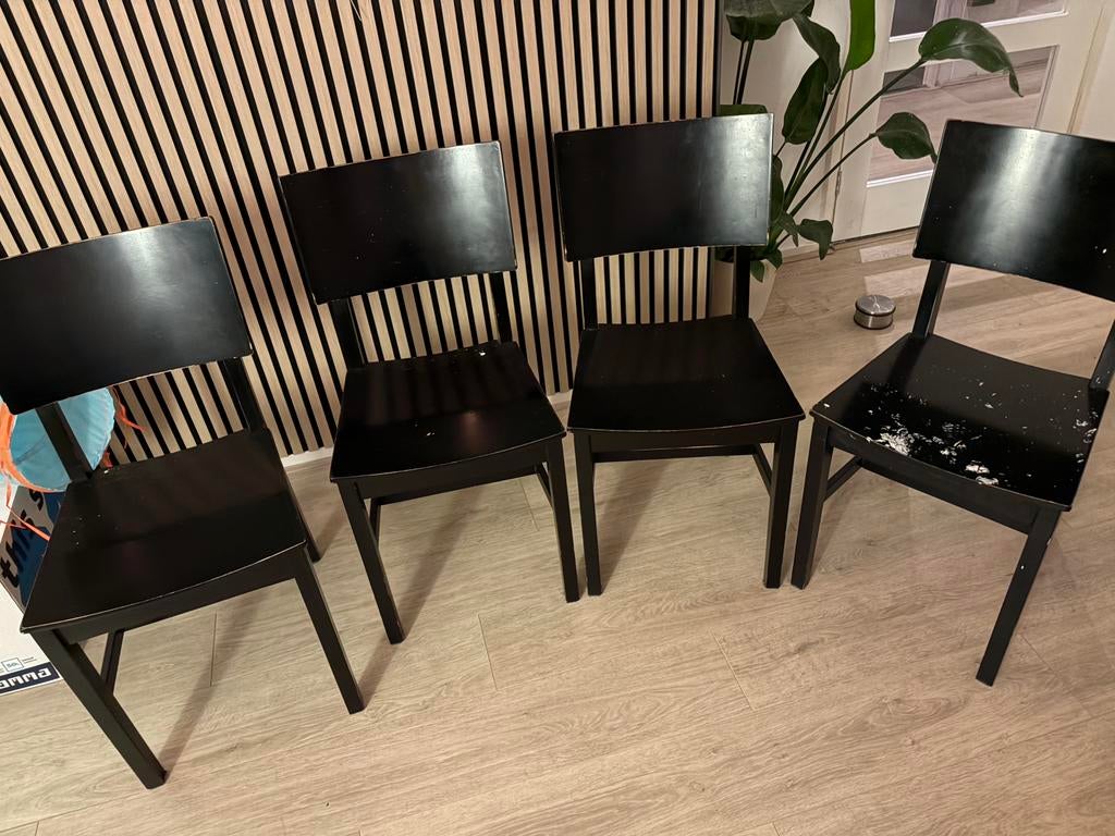 4x degelijke IKEA Norvald stoelen, opknappers, Ophalen, Gebruikt, Zwart, Vier