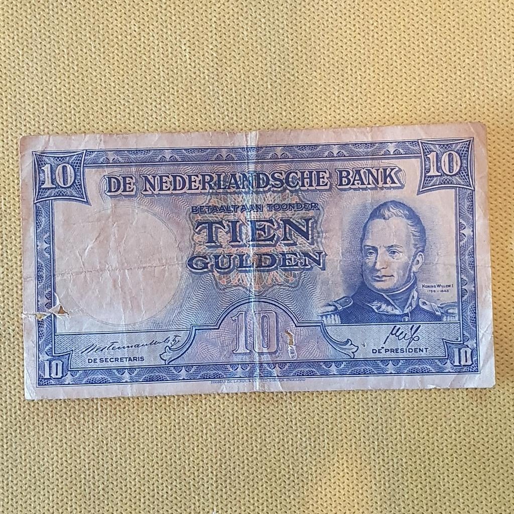 Nederlands bankbiljet 10 gulden uit 1945, Postzegels en Munten, Ophalen of Verzenden
