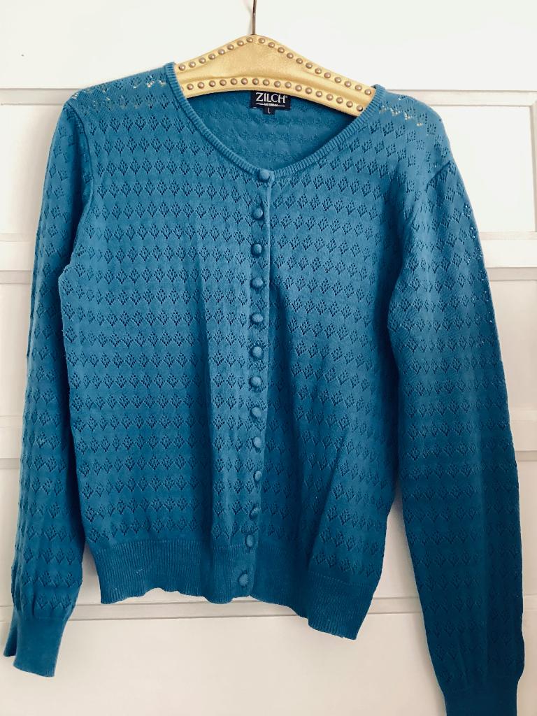 Mt L Zilch petrol blauw 100% katoenen vest ruitjes, Blauw, Maat 42/44 (L), Ophalen of Verzenden, Zo goed als nieuw