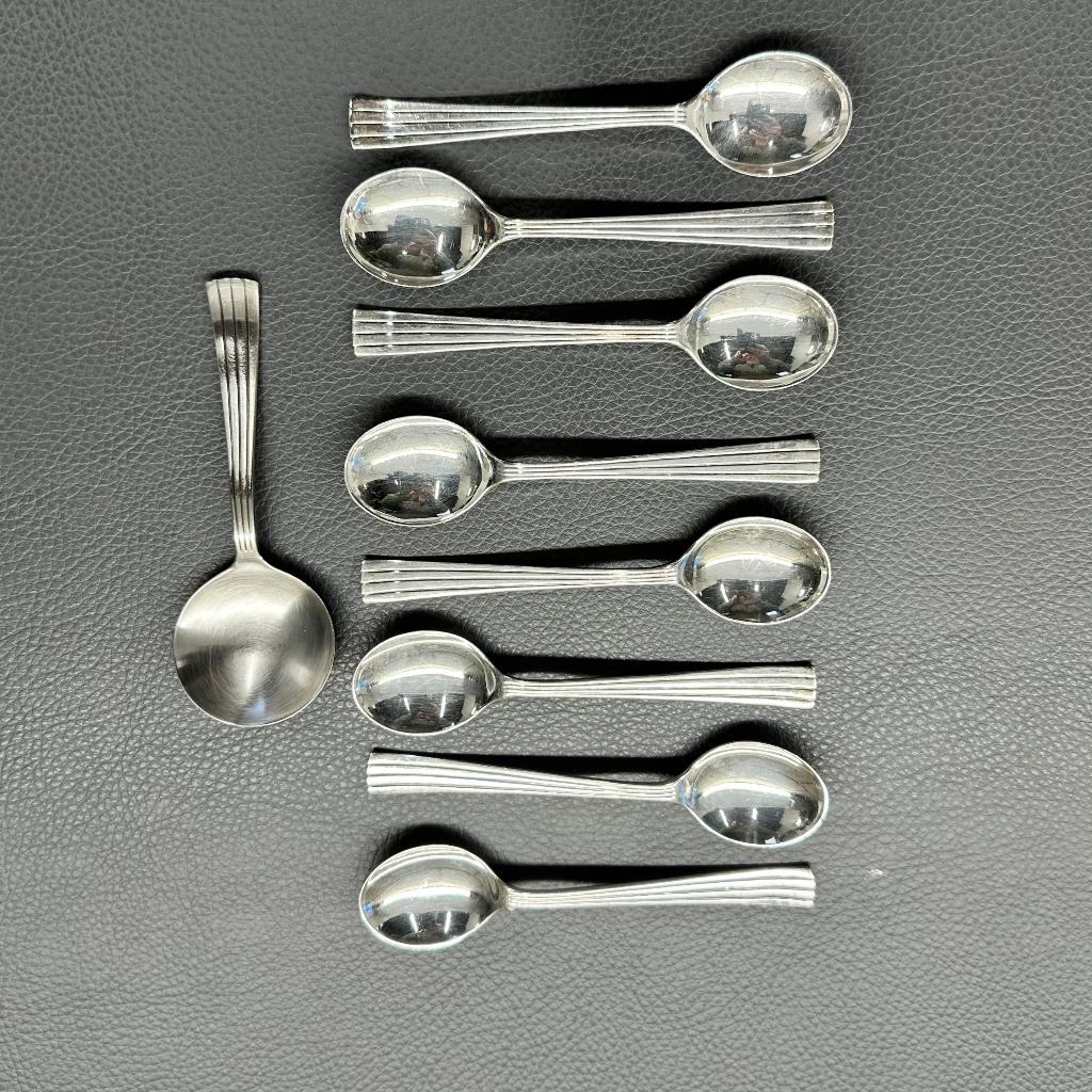 Verzilverde DE lepeltjes type Empire + suikerschep, Antiek en Kunst, Ophalen of Verzenden