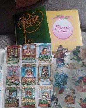 VERZAMELING oude POESIEPLAATJES + POESIEALBUM+ VERSJES BOEK, Ophalen of Verzenden