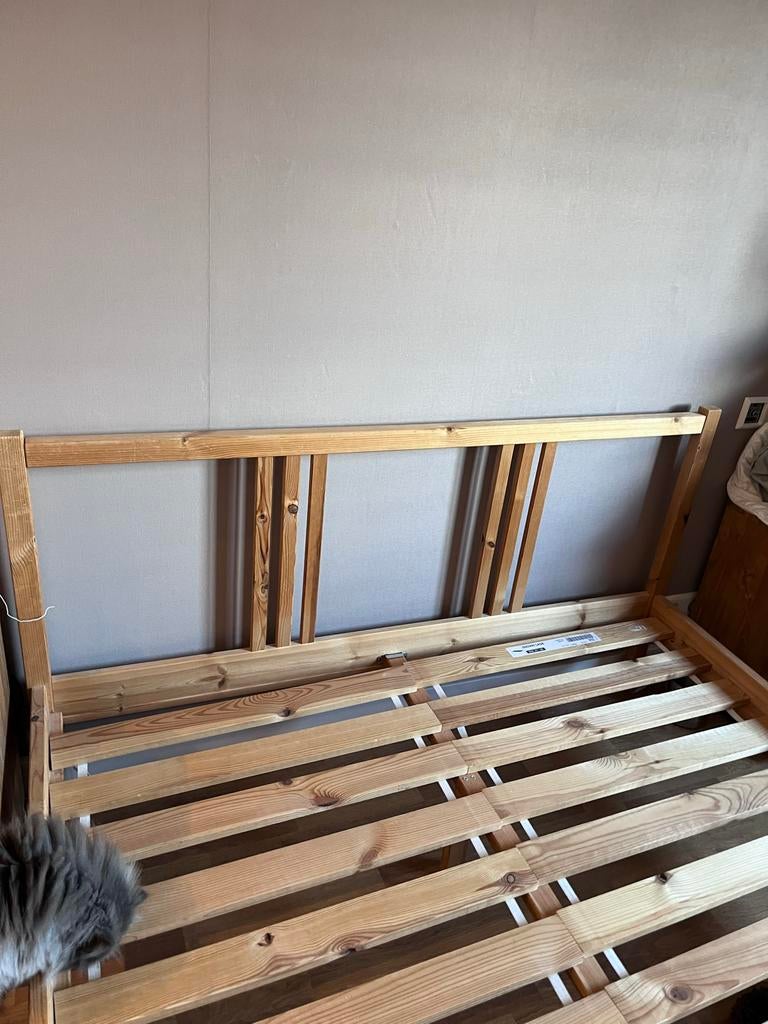 IKEA Bed 140x200 cm met Sultan Lattenbodem, Ophalen, Gebruikt, Bruin, Tweepersoons