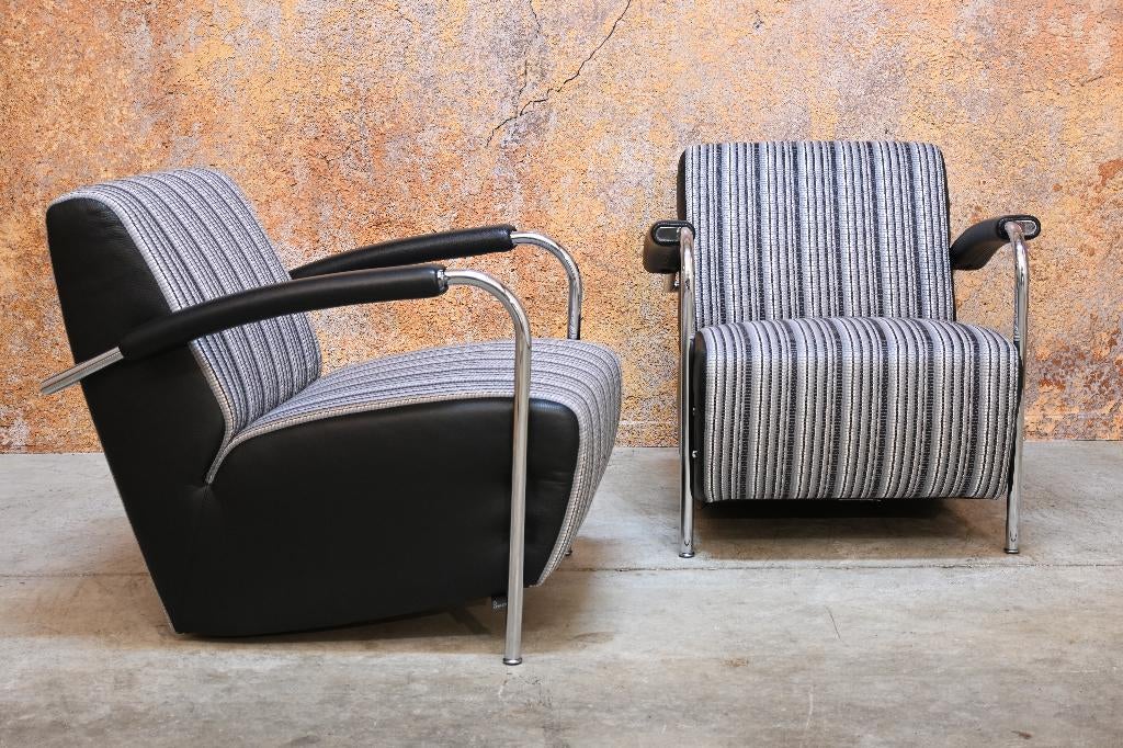 ZGANieuw twee stoffen Leolux Scylla design fauteuils, Leolux, Leer, 75 tot 100 cm, Ophalen of Verzenden