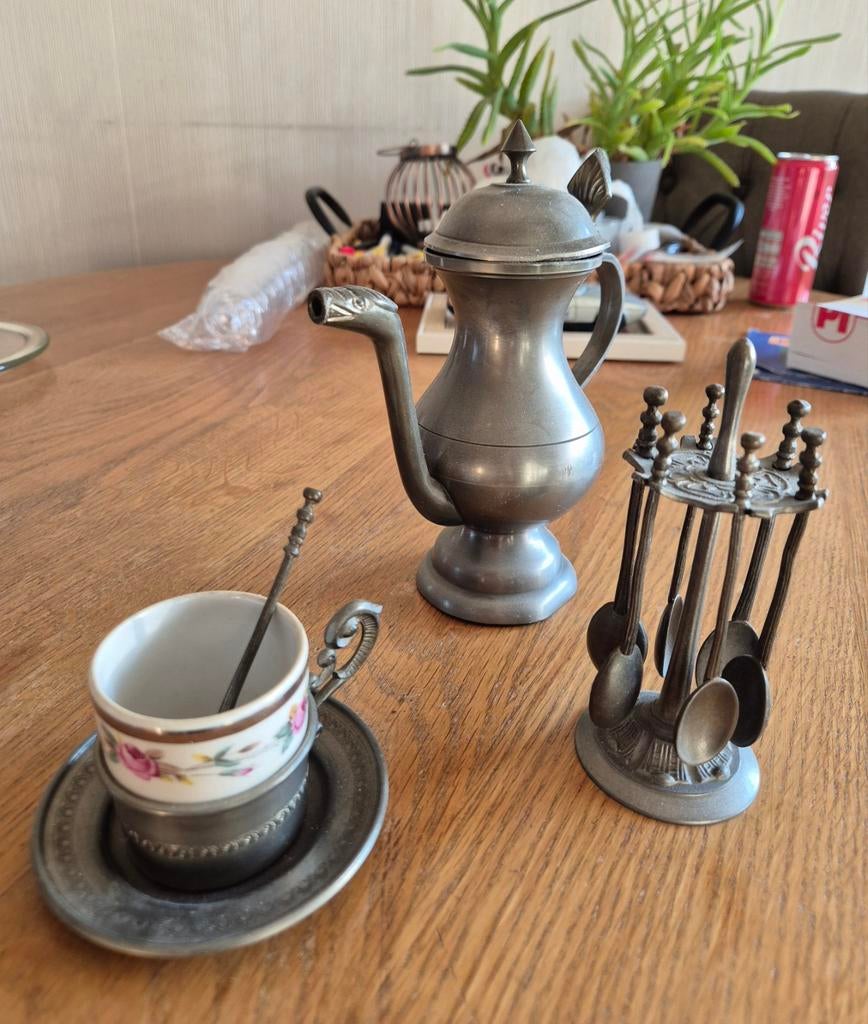 Antieke theeset van tin, Antiek en Kunst, Ophalen of Verzenden