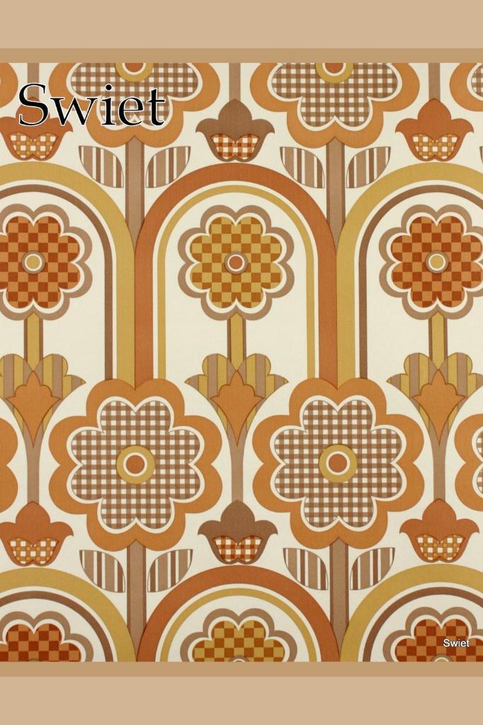 4764 Behang bruine bloemen met ruit jaren 70 retro swiet, Ophalen of Verzenden, 50 tot 75 m², Wit