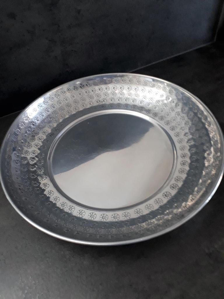 grote aluminium schaal met oosters motief, 40 cm doorsnee, Ophalen, Overige materialen, Schaal, Rond