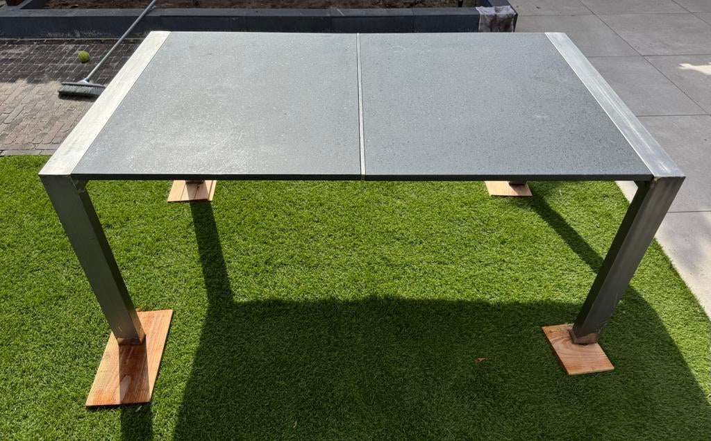 Tuintafel met stenen blad, Ophalen, Gebruikt, Rechthoekig, Aluminium