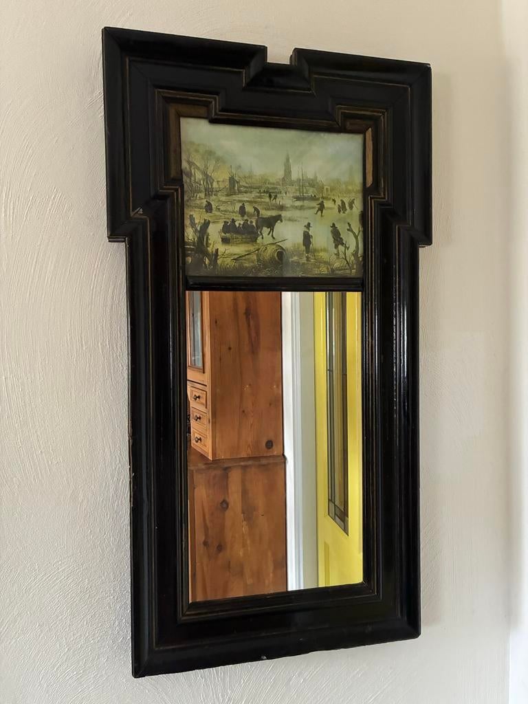 Antieke spiegel met schilderij 19e eeuw, Antiek en Kunst, Ophalen, Rechthoekig, 50 tot 100 cm, 100 tot 150 cm