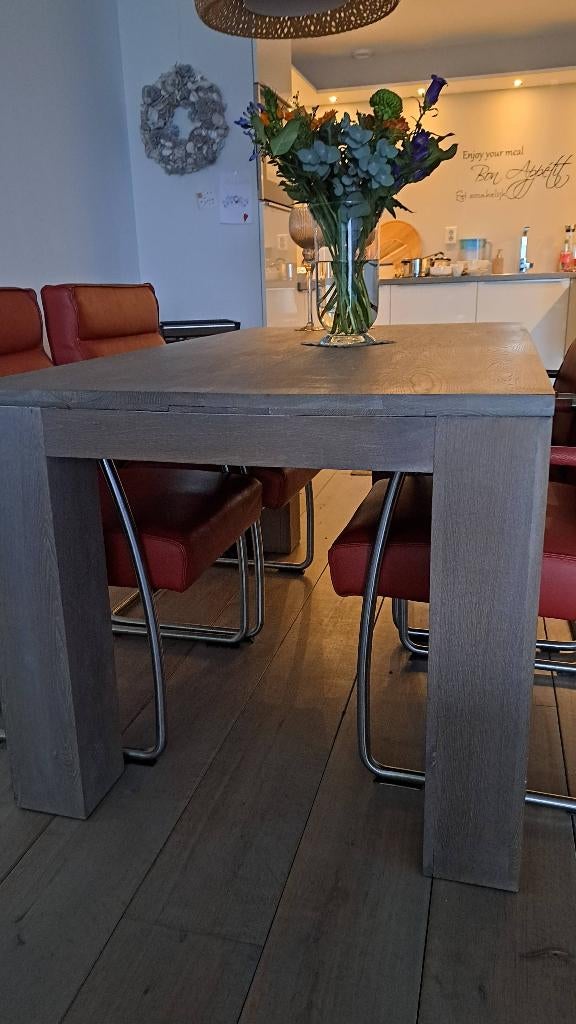 Eiken Whitewash tafel, Huis en Inrichting, Tafels | Eettafels, Ophalen, Eikenhout, 50 tot 100 cm, Zo goed als nieuw