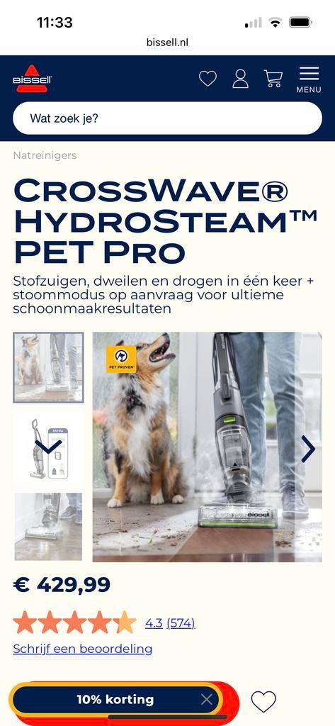 Bissell Crosswave Hydrosteam Pet Pro - Waterstofzuiger, Witgoed en Apparatuur, Stofzuigers, Zo goed als nieuw, Waterstofzuiger