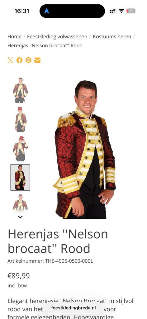 Luxe Carnaval Jas Heren - Nieuw!, Ophalen, Carnaval, Nieuw, Overige maten