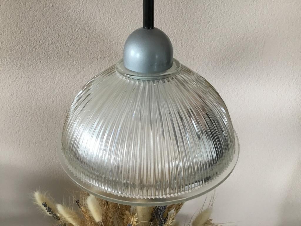 Vintage Glazen Holophane Prisma Lamp Hanglamp Jaren 60, Ophalen of Verzenden, Glas, Trendy Chique, Minder dan 50 cm