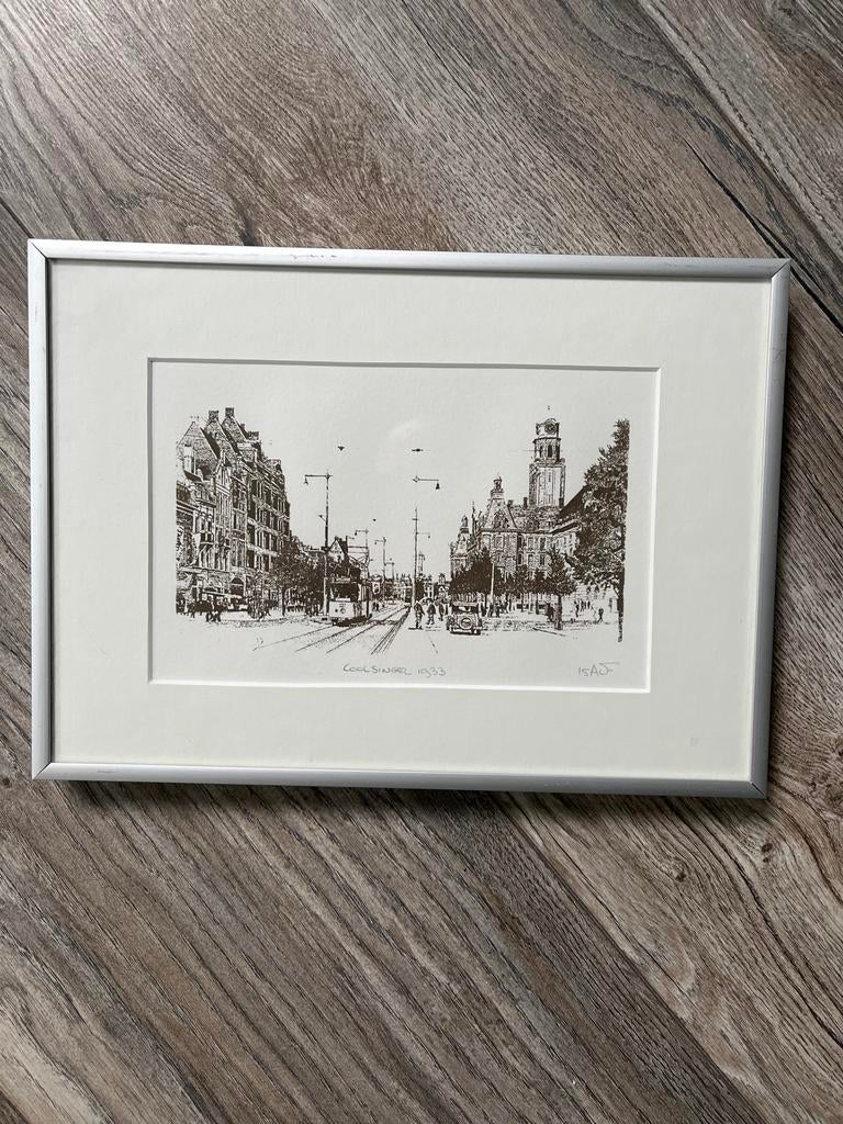 Zeefdruk Coolsingel Rotterdam 1933 - Ingelijst, Antiek en Kunst, Ophalen of Verzenden