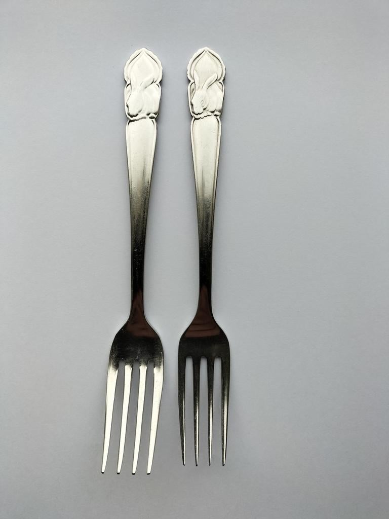 Kinderbestek Konijntje 2 vorkjes Gero Zilmeta verzilverd, Antiek en Kunst, Ophalen of Verzenden