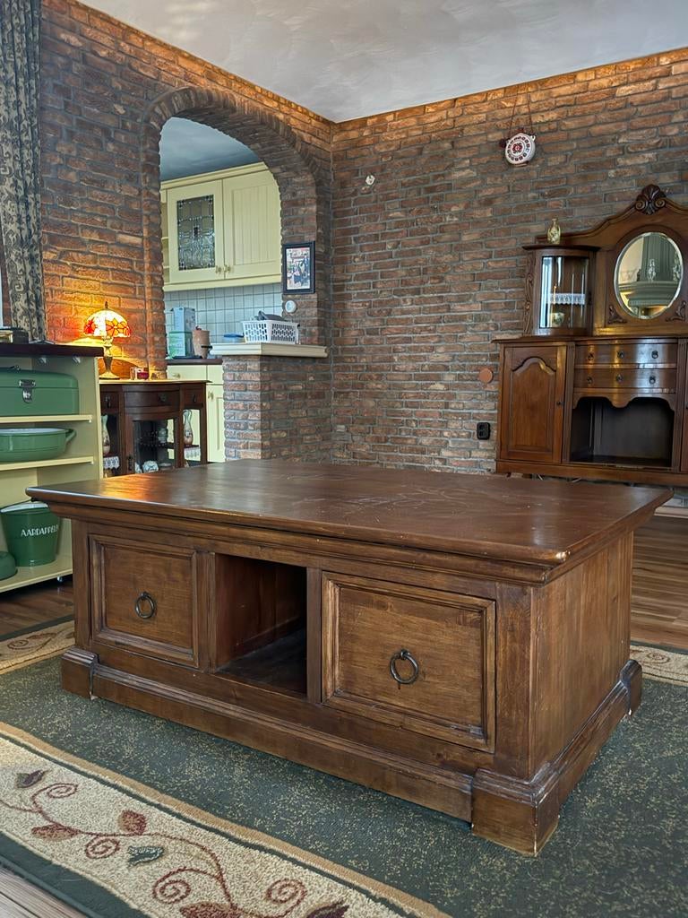 Salontafel met opberglades, Ophalen, Gebruikt, 100 tot 150 cm, Eikenhout