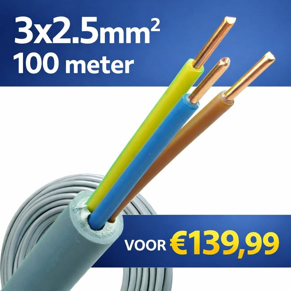 YMvK 3x2.5mm² 100 meter, Ophalen of Verzenden, Nieuw, Kabel of Snoer