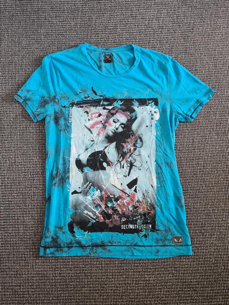 Blauw T-shirt met print - Maat M, Rockstar, Ophalen of Verzenden, Gedragen, Maat 48/50 (M)