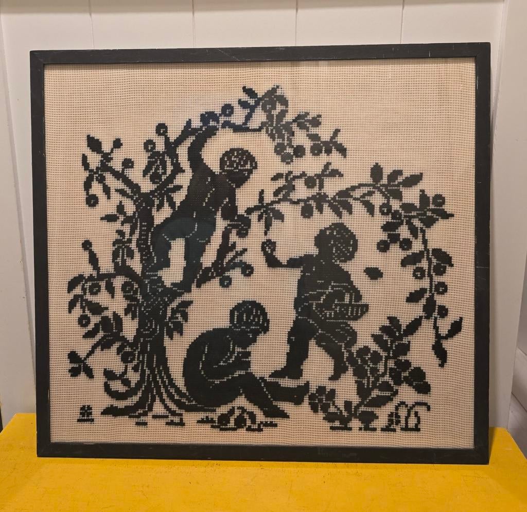 Vintage  geborduurd schilderij, Antiek en Kunst, Kunst | Litho's en Zeefdrukken, Ophalen of Verzenden